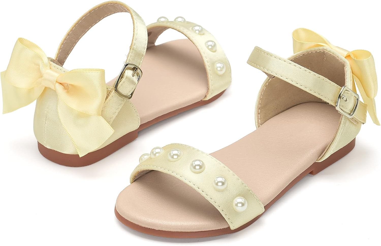 Toddler Girl Dress Sandals Flower Girls Open Toe Flats Soft Rubber Sole Wedding Shoes