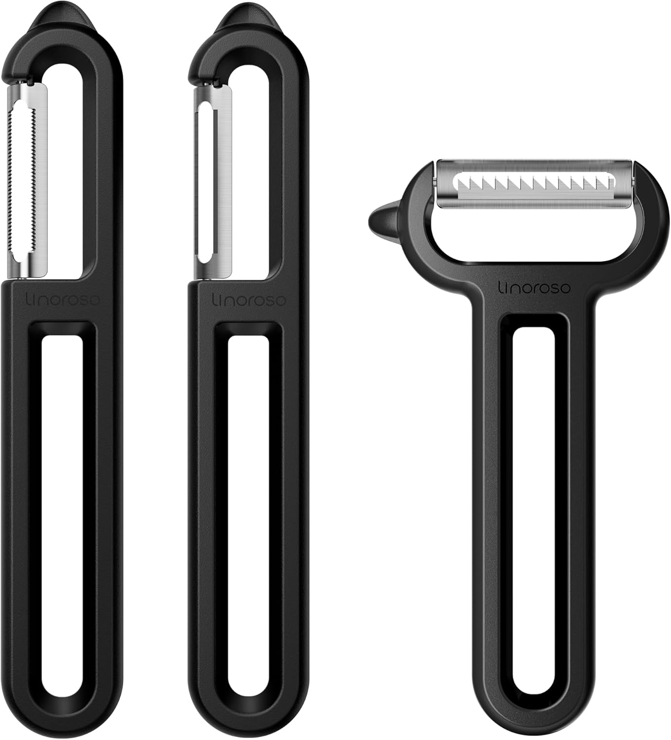 Linoroso 3 Pieces Vegetable Peeler Set with Straight Peeler, Serrated