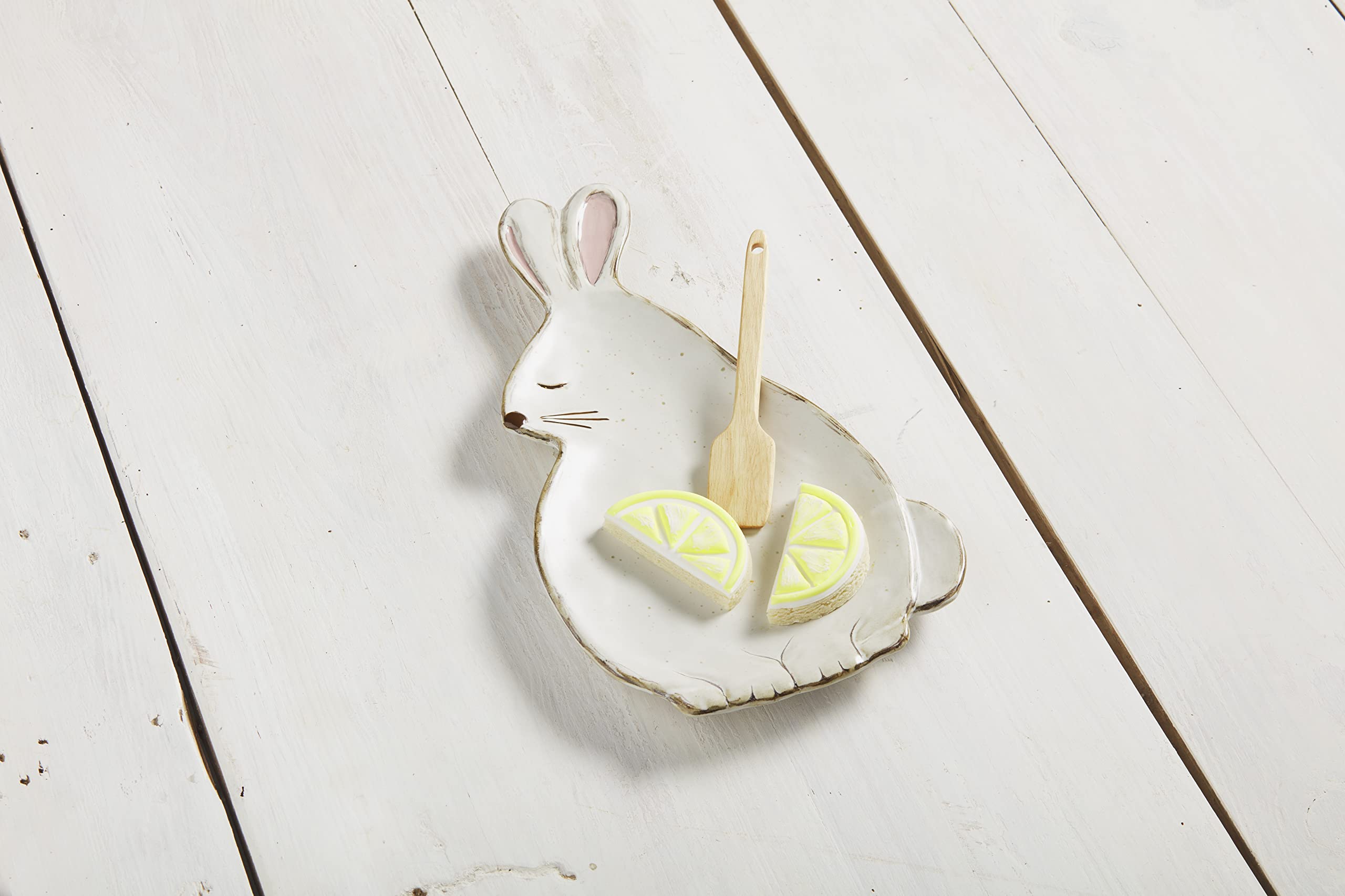 Mud Pie Bunny Shaped Cookie Plate Set, Cream, 13