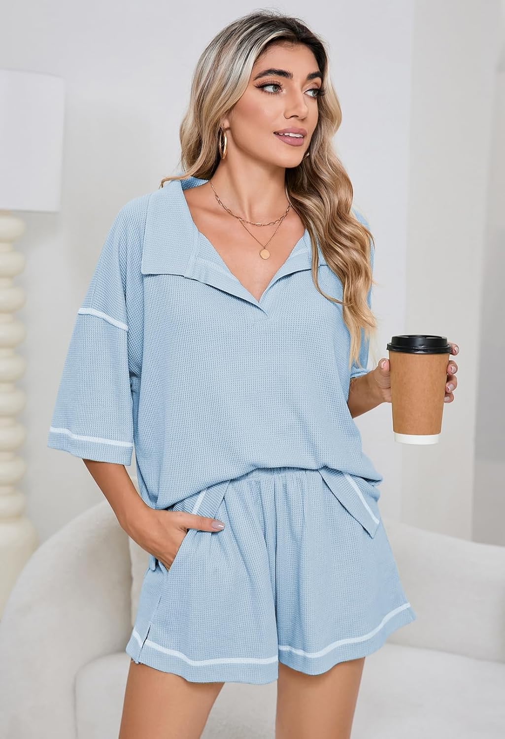 Pink Queen Womens 2 Piece Pajama Sets Short Sleeve Tops Lounge Sets Casual 2 Piece Outfits Summer Short Sets Loungewear - Image 8