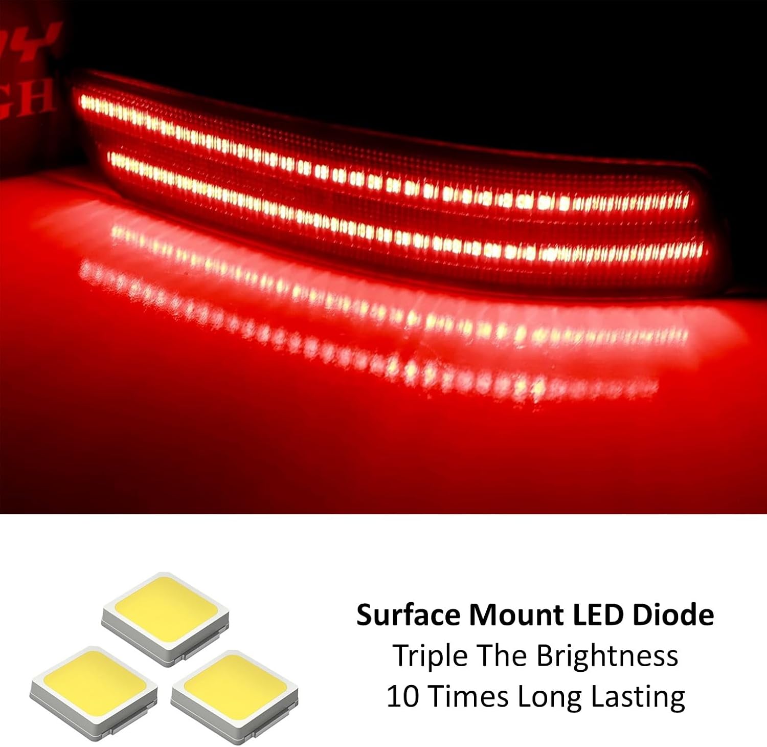 iJDMTOY Dark Smoked Lens 60-SMD Full LED Rear Bumper Reflector Light Trim Compatible With Lexus 2013-2018 ES, 2013-2020 GS, Function as Tail or Rear Fog Lights