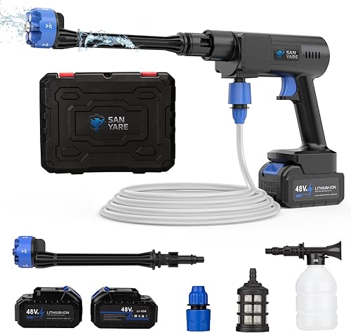 Lavadora a presión inalámbrica, lavadora a presión portátil de 1200 PSI con 2 baterías recargables de 20000 mAH, 6 modos ajustables de herramientas