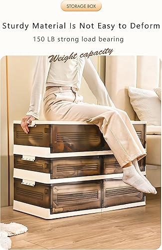 Miniatura 7 de Paquete de 2 contenedores de almacenamiento apilables debajo de la cama con ruedas, caja de almacenamiento plegable de plástico con tapa, cajones de