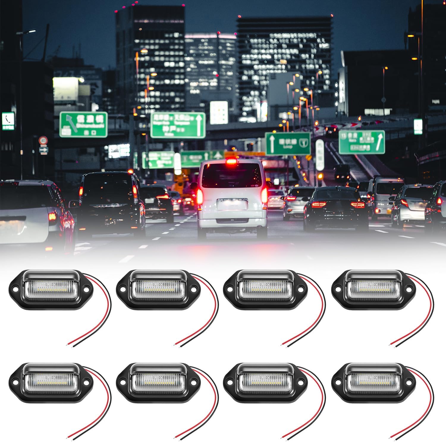 QWORK 8 Pack License Plate Light, 12V LED License Plate Lamp Taillight, for Cars, Trucks, SUVs, Trailers, Boats
