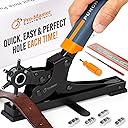 Desktop Leather Belt Hole Puncher Tool - Easier to Use Tabletop Design for Watch Band, Handbag Strap. Heavy Duty Carbon Steel, Precision 6 Sizes Hole Punch for Fabric, Crafts, Easy DIY