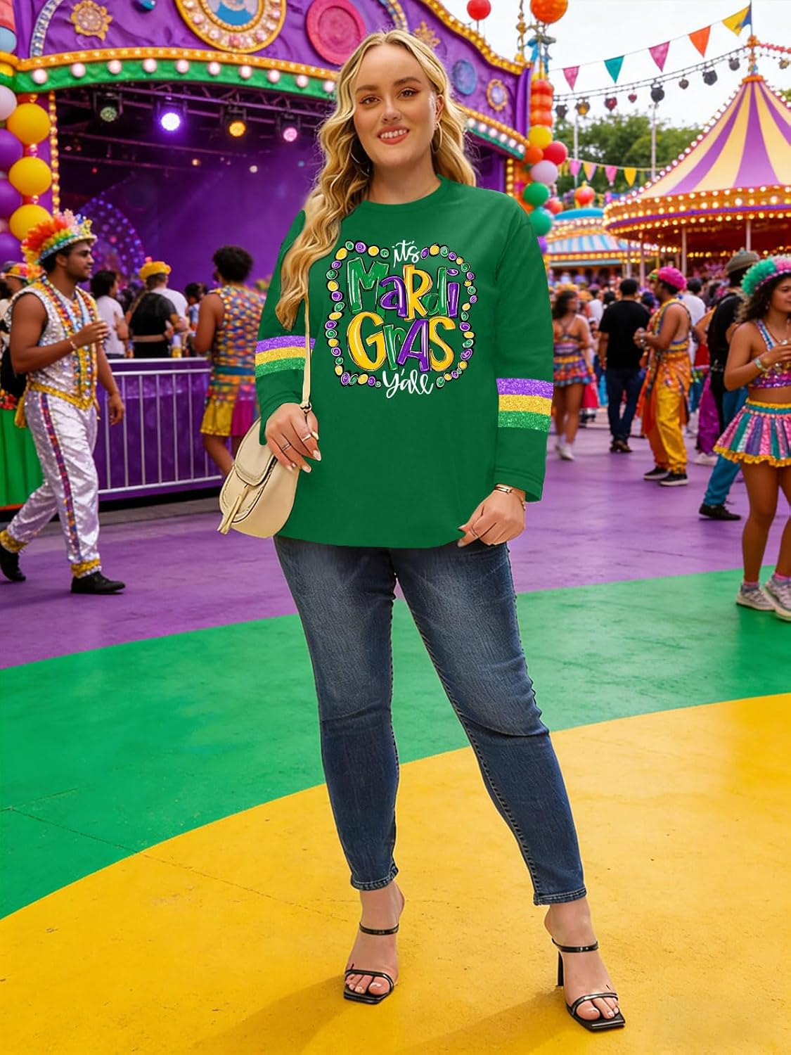 Plus Size Mardi Gras Shirt It's Mardi Gras Y'all Graphic Tops Mardi Gras Gift Casual Crew Neck Long Sleeve Tops - Image 6