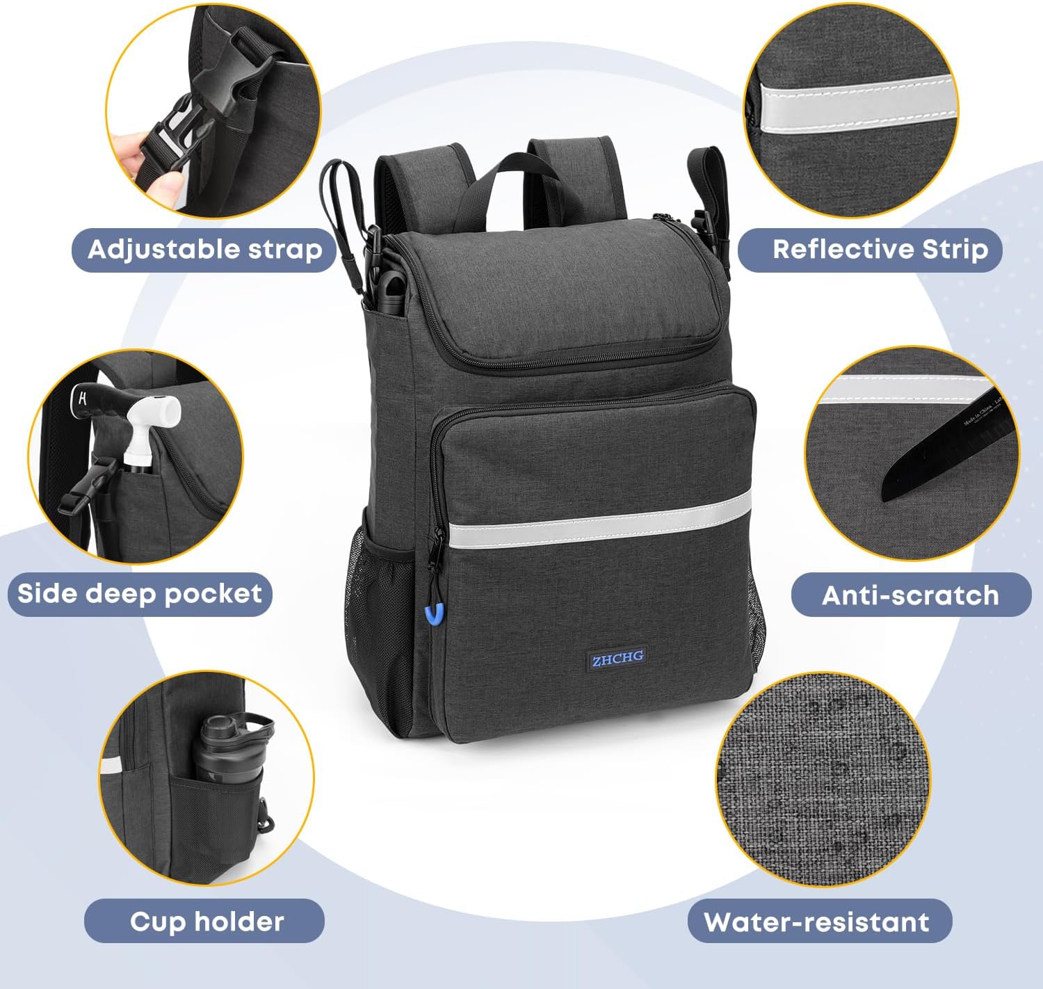 ZHCHG Upgrade Wheelchair Bags to Hang on Back, Multi-Functional Wheelchair Accessories, Casual Backpack, Durable Large Travel Storage Bag- Black