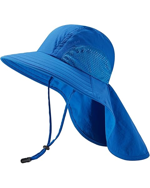 BASSDASH Kids UPF 50+ Wide Brim Sun Hat with Neck Flap Lightweight Cooling Performance Toddler Girls Boys Outdoor Play Hats