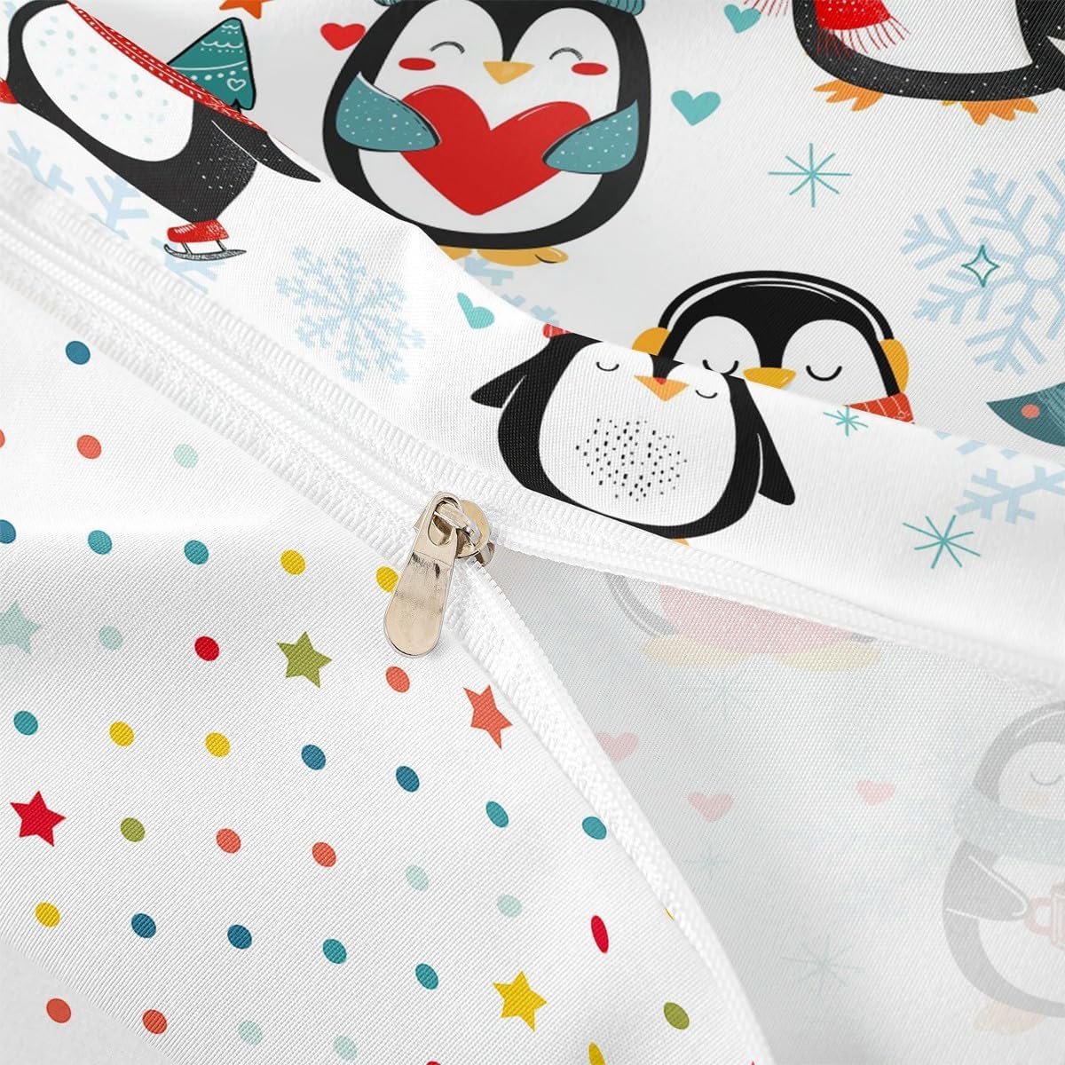 Cartoon Penguin Decorations,Winter Snowflake Happy Xmas Theme Duvet Cover for Kids Boys Girls Teens,Christmas Tree Bedroom Decor Comforter Cover Full