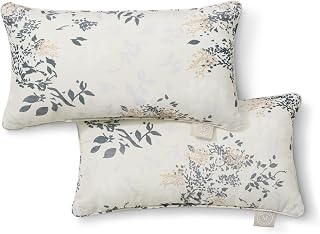 Martha Stewart Charming Foliage Indoor Outdoor Decorative Lumbar Pillow 2-Pack Set, UV Fade Resistant, Water Repellent, Printed Floral Design, Warm Grey, 11"x18