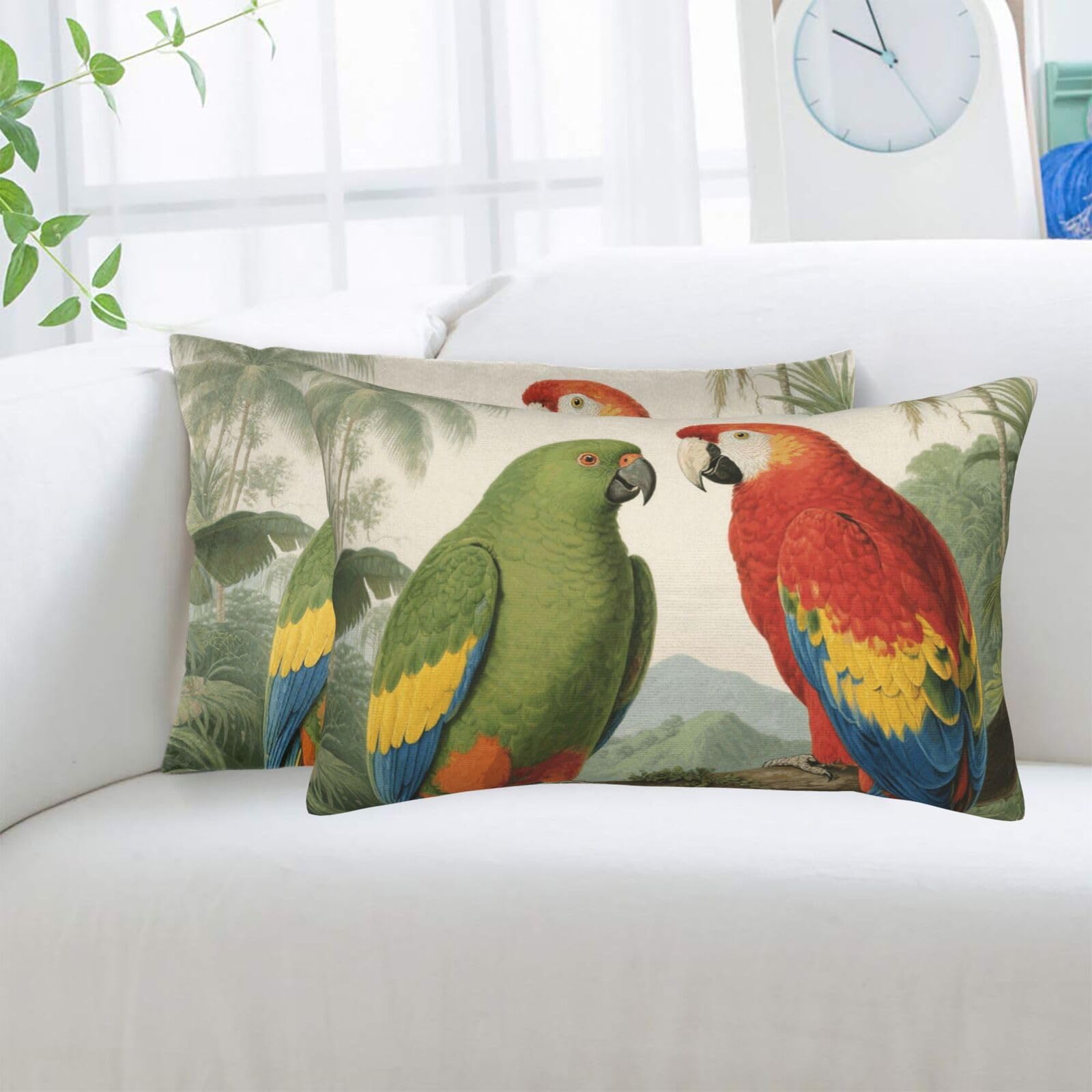 2 Pack Standard Pillowcases Sets, Ultra Soft Comfort Microfiber Plush Pillow Cases Parrot Decorative Throw Pillow Cover with Hidden Zipper for Bedroom, Sofa, Couch,16"X24"