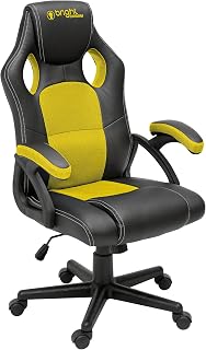 Bright, Cadeira Gamer na cor Preto e Amarelo, Regulagem de Altura, Rodízio em Nylon, Braços de Apoio em Polipropileno com Acolchoado, Possui Inclinação de Amortecimento e 3 Níveis de Altura