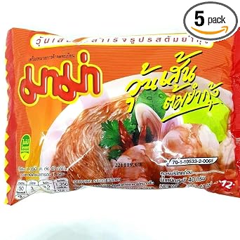 40g. x 5 Packs Bean Vermicelli Tom Yum Shrimp Flavour Quick Cooking Thai Instant Noodles Soup Fest Spicy Food