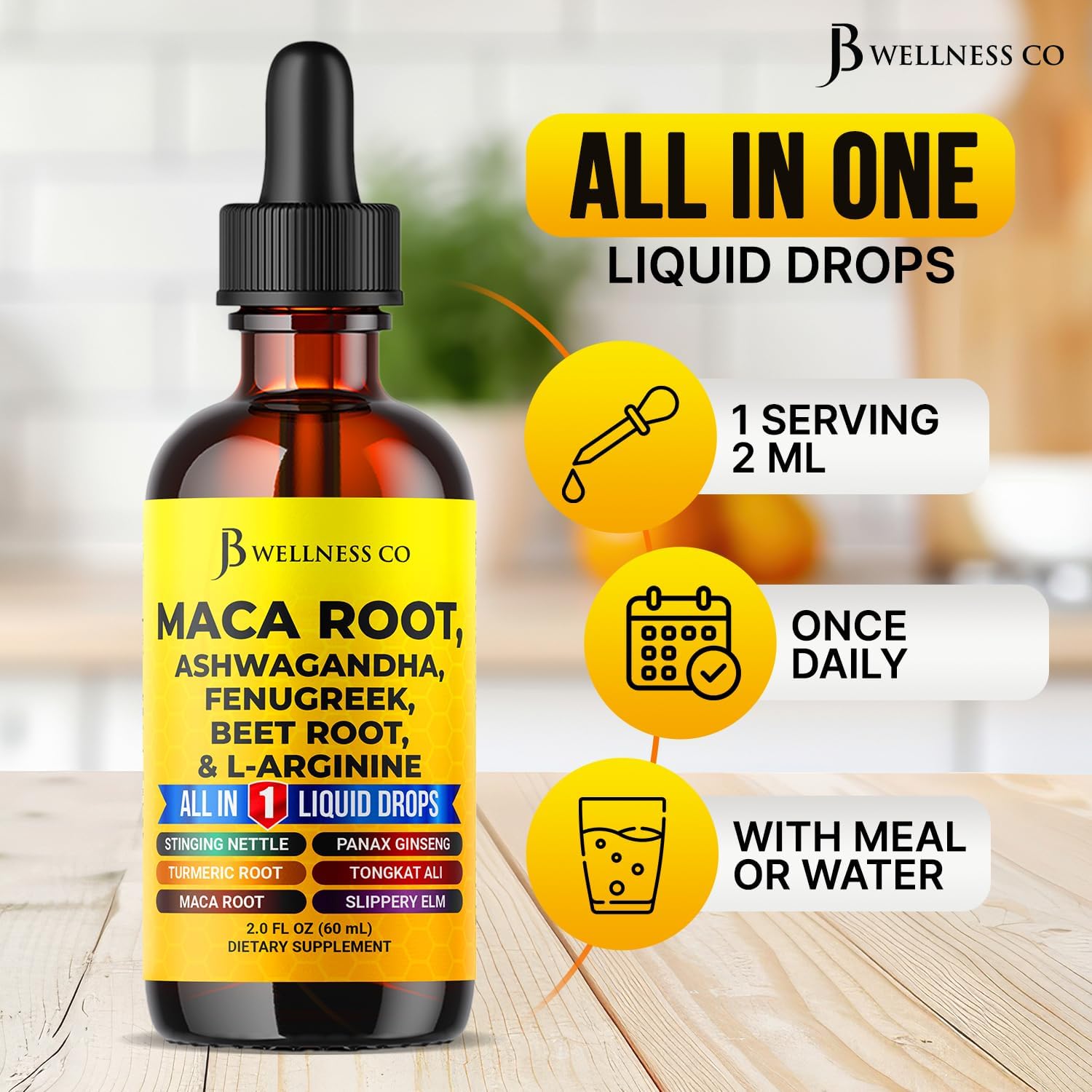 Organic Maca Root Liquid Drops with Ashwagandha, Nettle, Fenugreek, Beet Root and L-Arginine Liquid Multivitamin for Women and Men - 2oz - Image 3