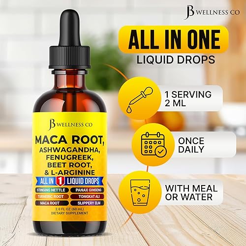 Miniatura 3 de Gotas líquidas de raíz de maca orgánica con Ashwagandha, ortiga, fenogreco, raíz de remolacha y multivitamínico líquido de L-arginina para mujeres y