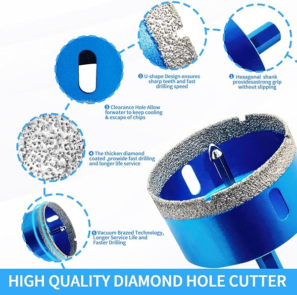 Teronbeta Diamond Hole Saw 16 mm with Centering Guide Drill, Professional Brazed Diamond Drill Bit for Tiles, Porcelain, Glas - 2