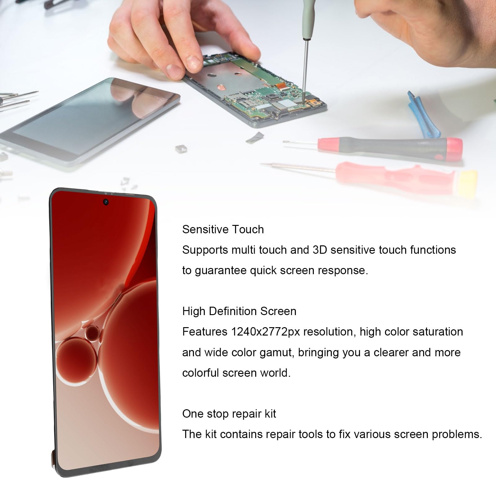 Cryfokt Kit di Sostituzione Schermo Telefono da 6,74 Pollici con Test Rigorosi per 3 5G CPH2493 CPH2491, Digitalizzatore Display Multi Touch Screen per Professionisti della Riparazione