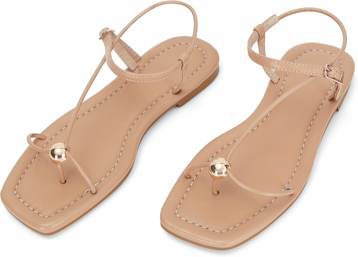 Strappy Flat Sandals for Women Comfortable Dressy Summer Beach Thong Flip Flop Slide Sandals with Gold Hardware - Image 5