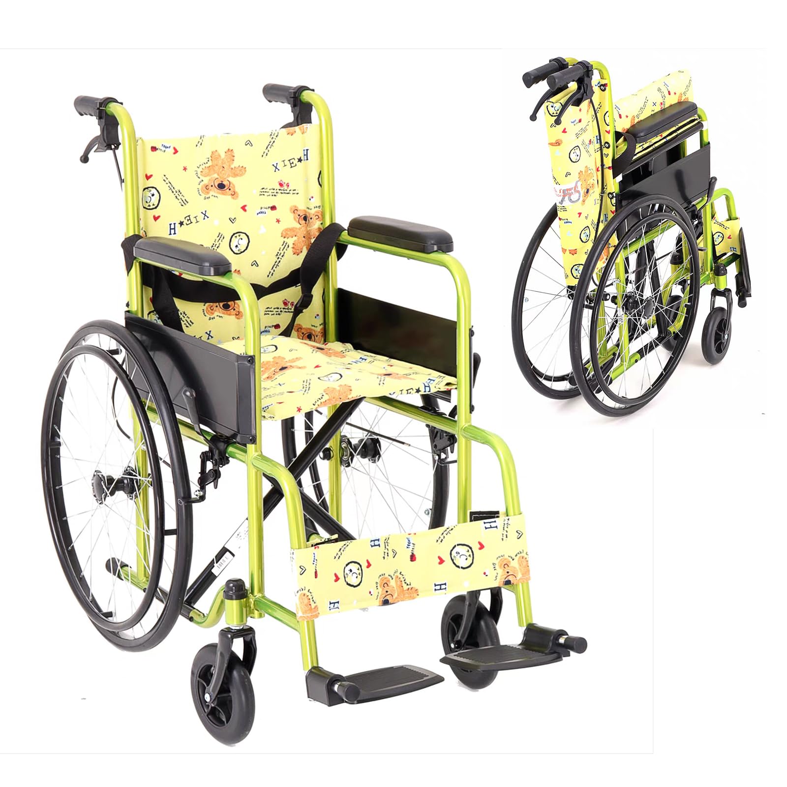Silla De Ruedas para Niños, Silla De Ruedas De Transporte Plegable Ligera, diseño de Doble Freno, Freno Manual,reposapiés oscilante, Carga 75 kg(96 * 53 * 87cm/37.7 * 20.8 * 34.2in)
