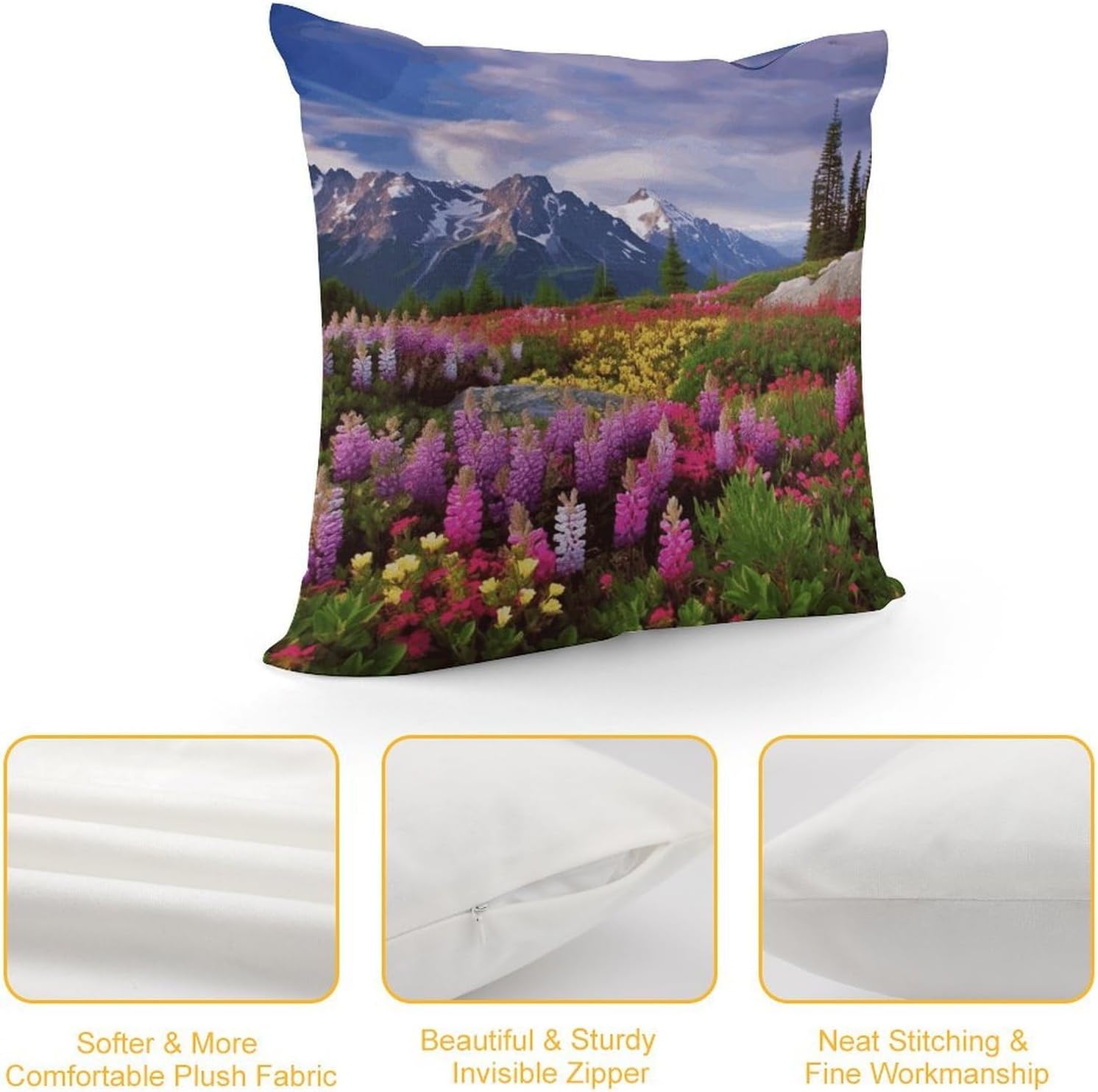 Beautiful Flowers Mountain Pillow Cover Square Pillow Case image 3