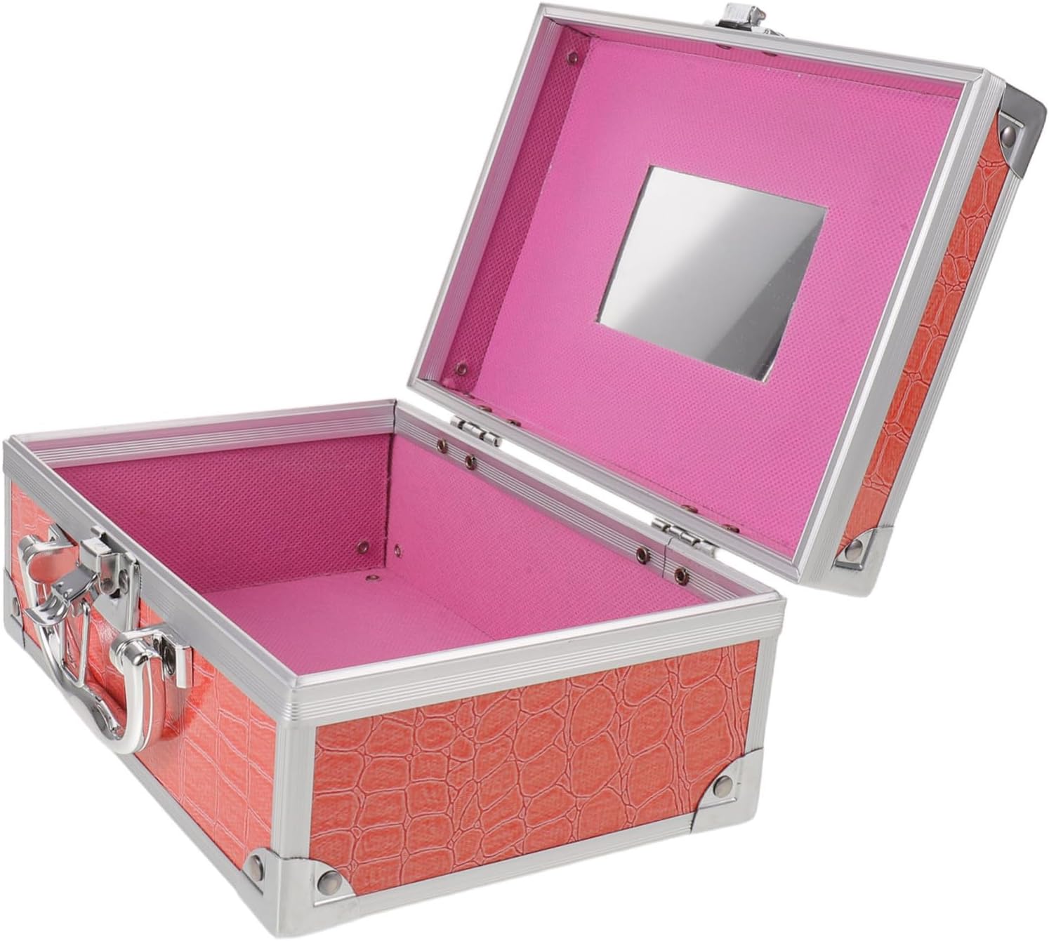 MAGICLULU Portable Hard Makeup Travel Case Aluminum Alloy Storage Box 25x16x8.5cm with Lock and Mirror for Efficient Organization of Nail Supplies and Accessories