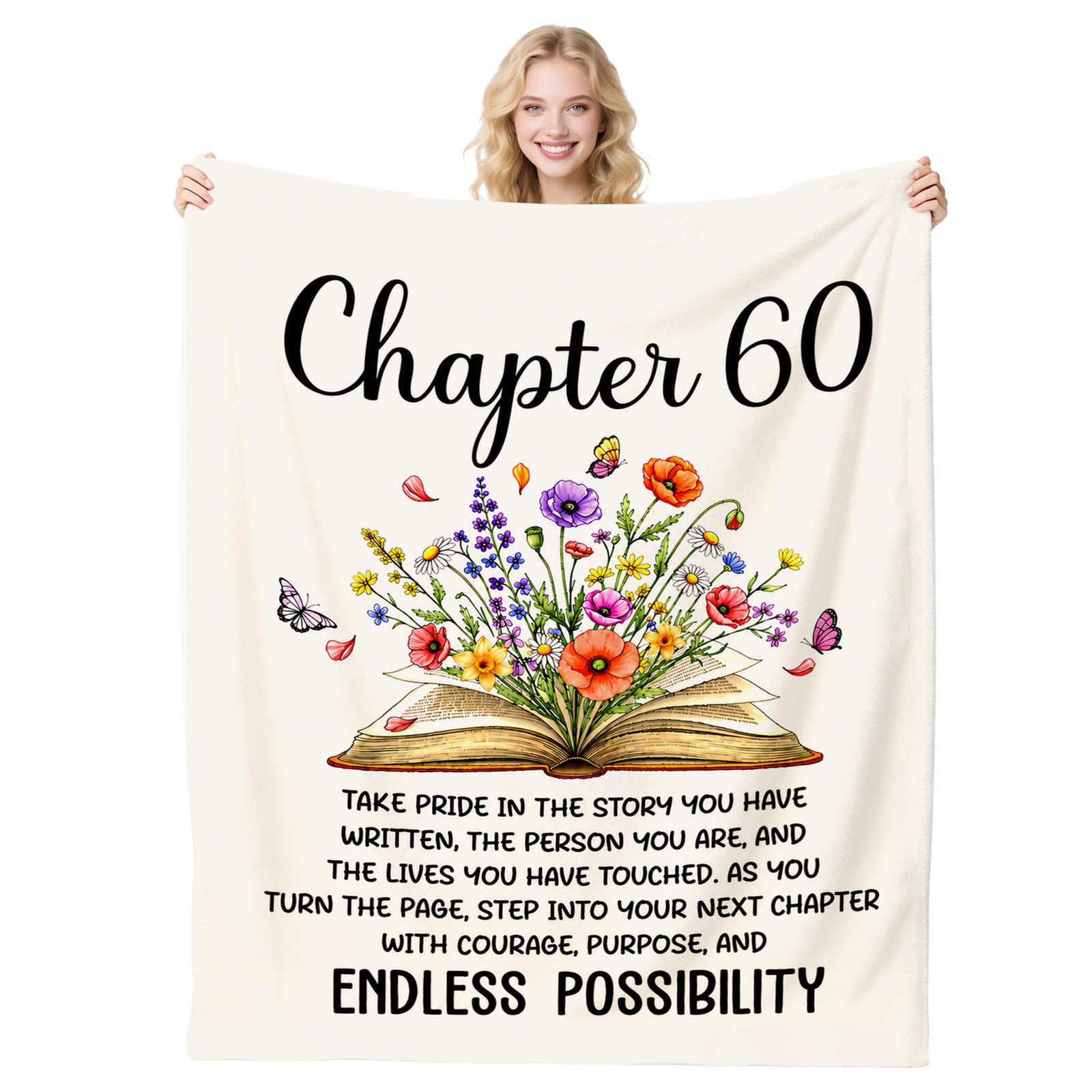 60th Birthday Gift Blanket, 50"X60" Soft Flannel Blanket, Turning 60 Throw Blankets, 60 Year Old Flannel Throw Presents, Female 60th Birthday Gifts for Mum Wife Sister Best Friend