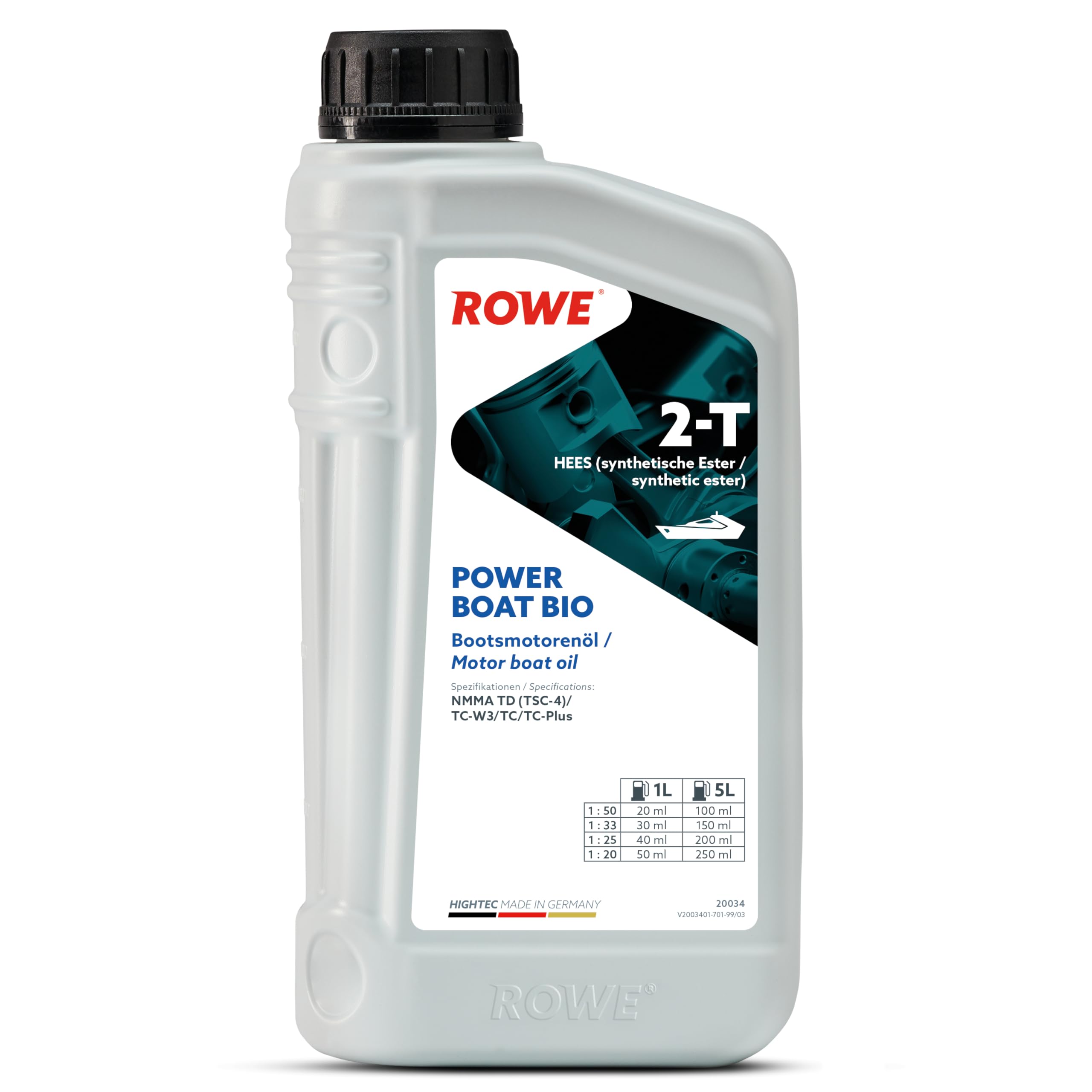 ROWE HIGHTEC POWER BOAT 2-T BIO - 1 Liter - Hochleistungs-2-Takt-Motorenöl für Außenbordmotoren - Art. Nr. 20034