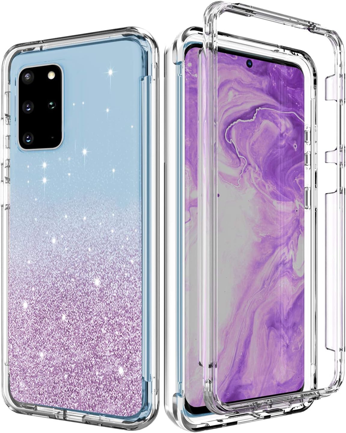 CASY MALL Case for Galaxy S20 Plus, Stylish Glitter Protective Clear Case with Front PC Frame(Without Built-in Screen Protector) for Samsung Galaxy S20 Plus 2020 Release