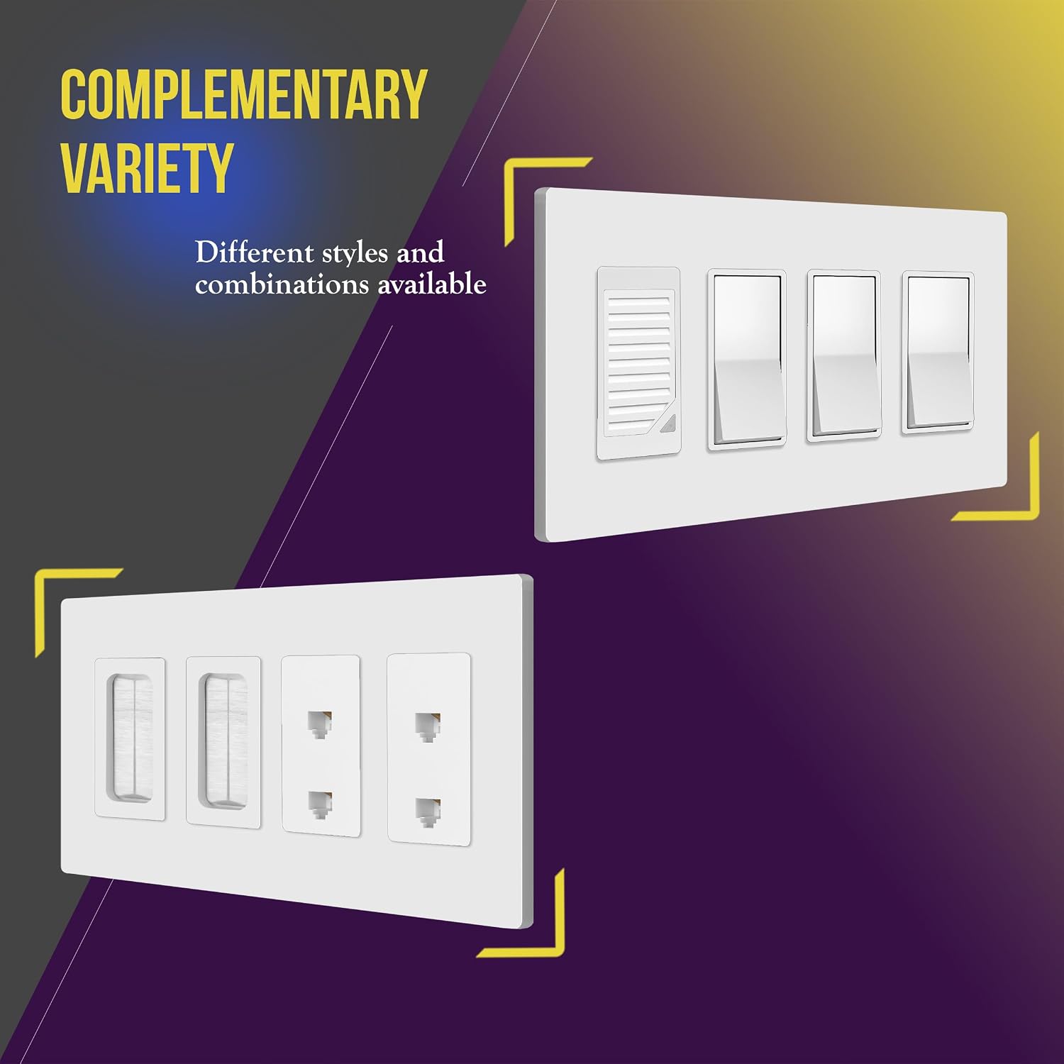 ENERLITES - SI8834-W-STICKER Screwless Decorator Wall Plates Child Safe Outlet Covers, Size 4-Gang 4.68" H x 8.30” L, Unbreakable Polycarbonate Thermoplastic, SI8834-W, Glossy, White