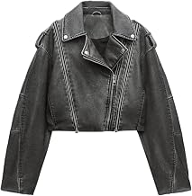 LY VAREY LIN Women Faux Leather Cropped Jacket Lapel Zipper Biker Short Coat with Belt