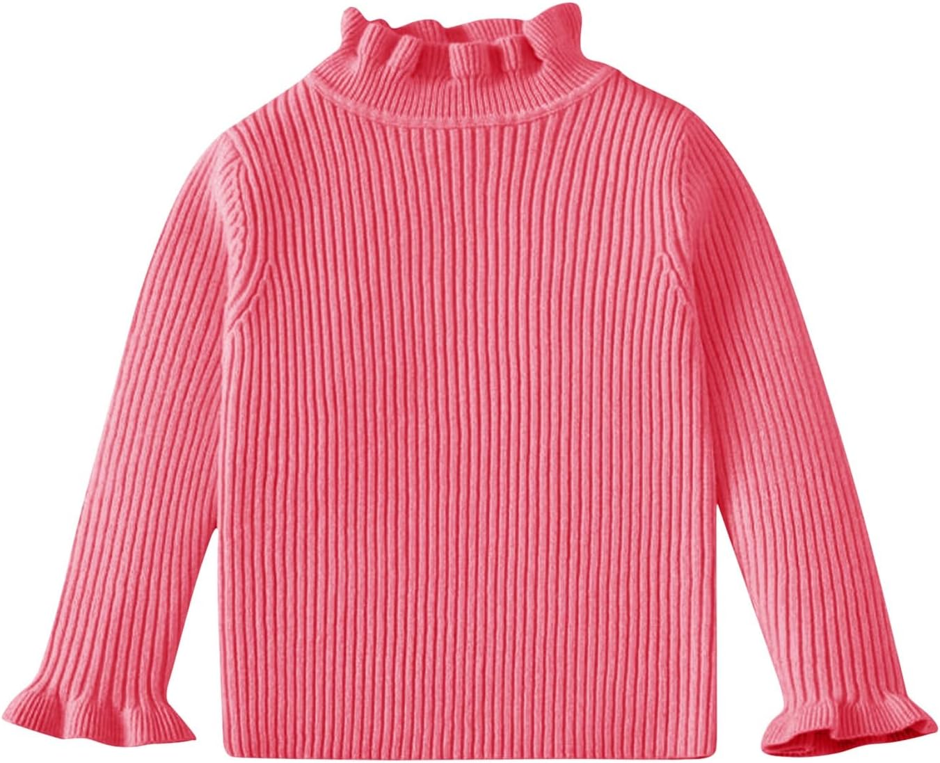 Girls Turtleneck Knit Sweater Relaxed Fit Drop Shoulder Pullover Kids Toddler Ruffle Trim Sweater Loose Knit Pullover