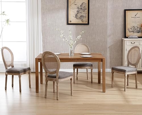 Miniatura 108 de chairus Juego de 2 sillas de comedor de ratán de granja, sillas de campo francesas de cuero con respaldo redondo, sillas laterales ovaladas para