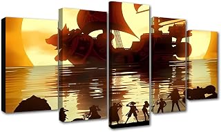Oil Painting Canvas Framed Art Ocean Ship One Piece Luffy Anime Set of 5 Ready To Hang (Framed) (39x22inch)