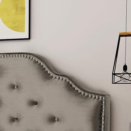 Miniatura 4 de Christopher Knight Home Silas - Cabecera de terciopelo, tamaño Queen  Matrimonial, color gris