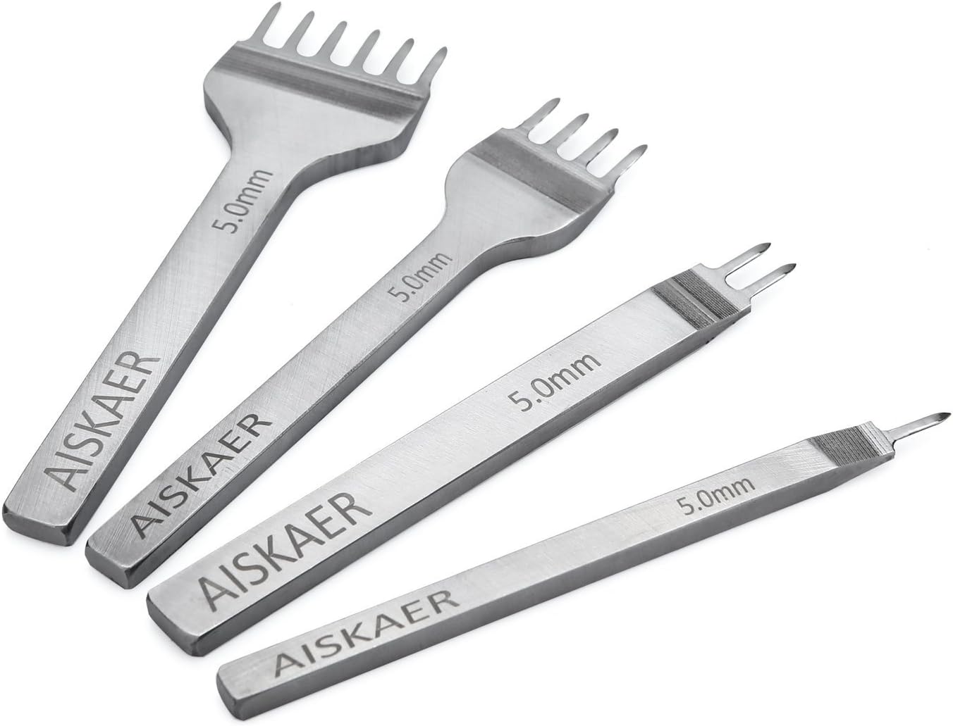 Aiskaer Leather Stitching Punch Set, Diamond Chisel Tools, 5mm White Steel 1/2/4/6 Prong for Leather Craft DIY