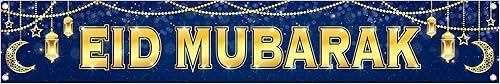 Miniatura 9 de KatchOn, Decoraciones de pancarta de Eid Mubarak, grande, 120 x 20 pulgadas, decoraciones Eid para el hogar 2024, letrero de Eid Mubarak, telón de