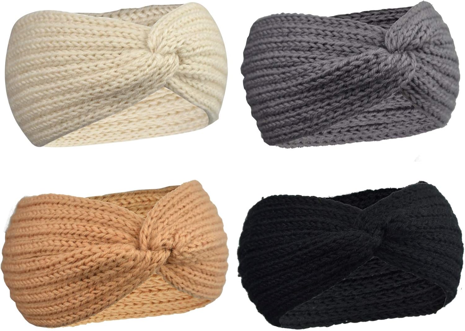 DRESHOW 4 Pack Knitted Hairband Crochet Turban Headband for Women Girls Warm Bulky Crocheted Headwrap, 4 Pack Style 10 - Image 4