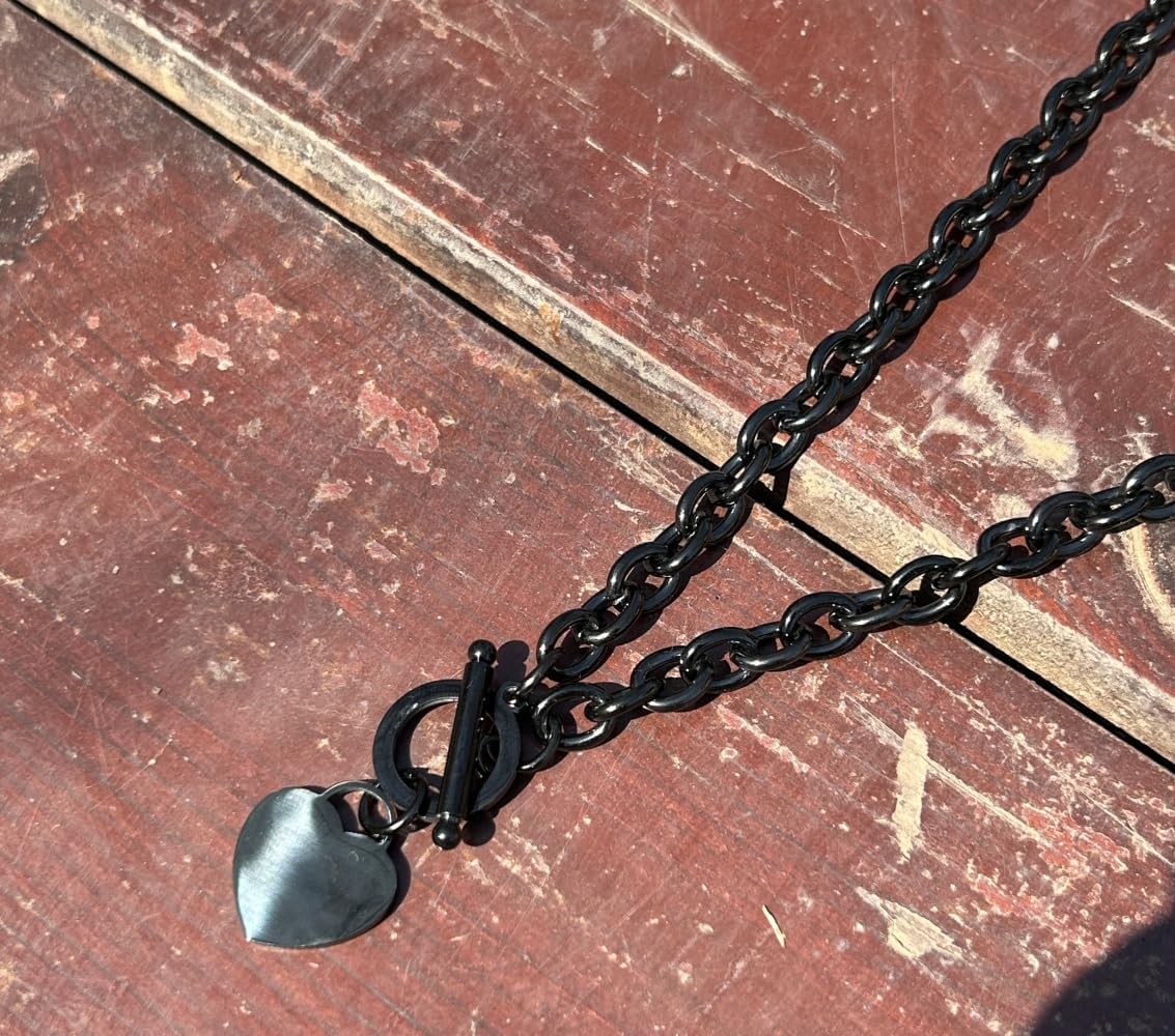 WangGao Elegent Love Stainless Steel Link Chain Blank Heart Charms Necklace for Women Toggle Clasp Closure image 3