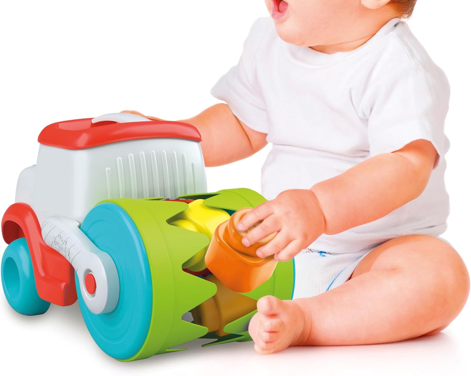 Clementoni Soft Clemmy – Touch and Play Sensory Steamroller, Children 12+ Months, Truck Binder 8 Bricks, Early Childhood Game, Develops Manuality and Tactile Perception, Made in Italy, 17495