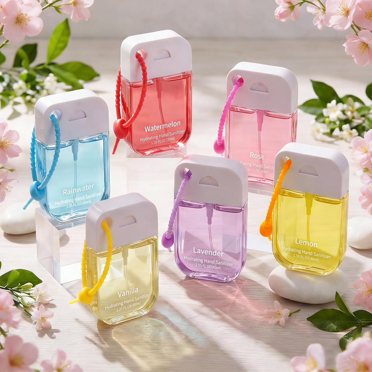 Frienda 12 Pcs Hydrating Hand Sanitizer Spray Scented Hand Sanitizer Mini Spray with Keychain Portable Travel Size 1.35fl. oz Lavender Mist Moisturizing Thank You Gifts for Coworker Staff Women Adults