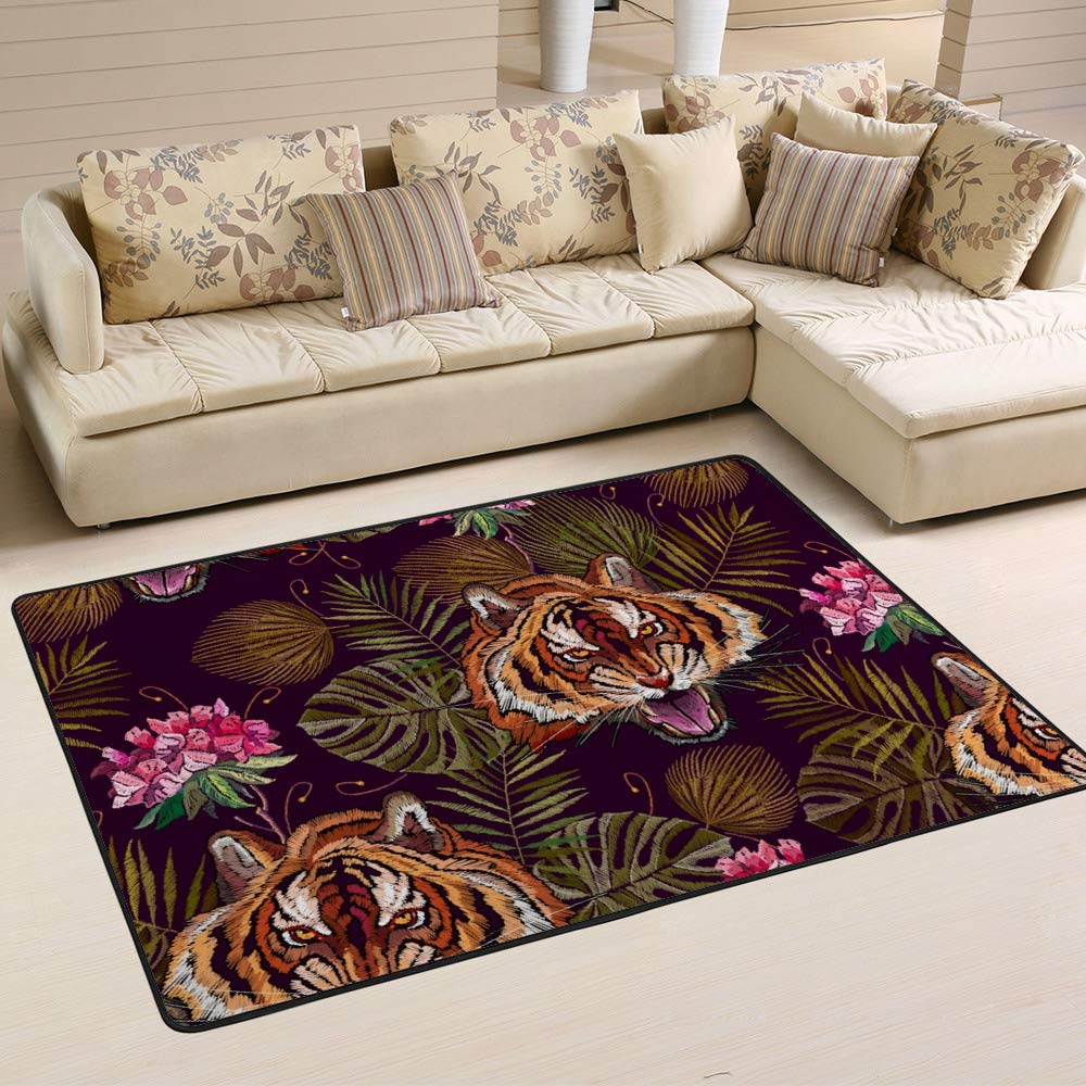 Tapis jungle tigre feuilles de palmier rouge grand tapis de salon 63x48