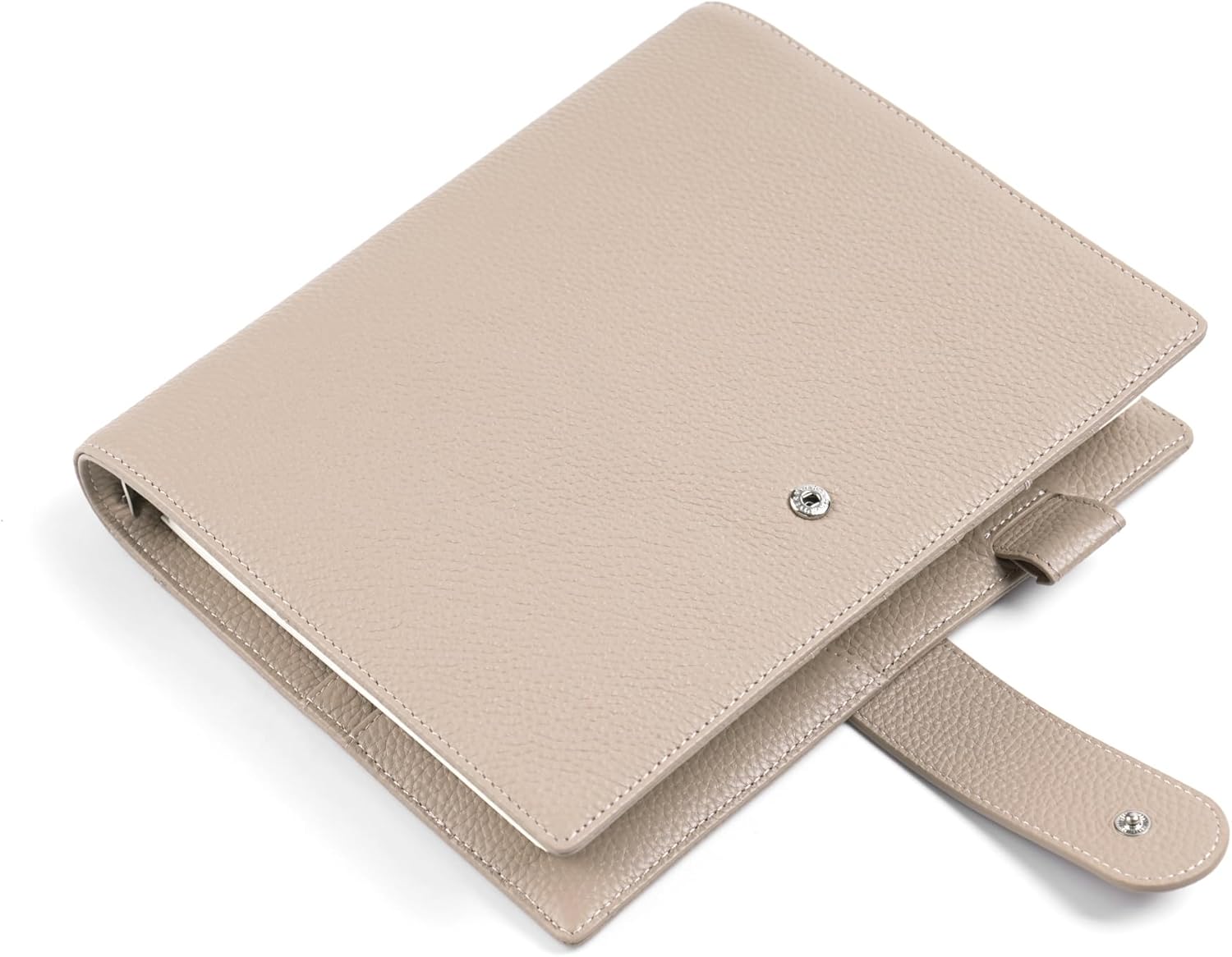 Moterm A5 Elite Rings Planner - Genuine Leather Binder Organizer Without Big Back Pocket (Pebbled-Taupe, 25mm Ring)