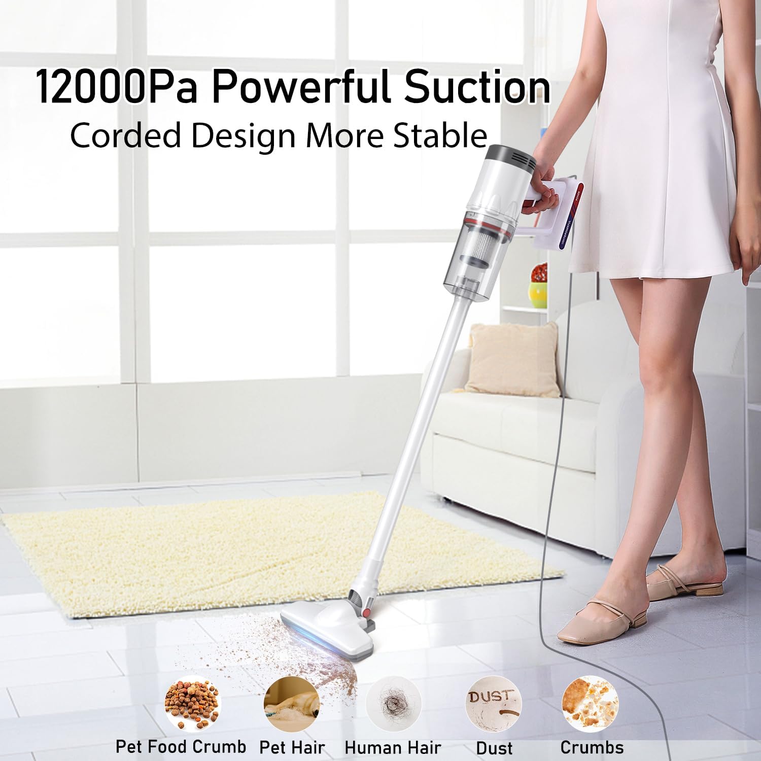 Corded Vacuum Cleaner, Handheld 5-in-1 Stick Lightweight Vacuum Broom Car Vacuum for Pet Hair Hardwood Floor Cat Litter Cleaning - Image 8