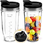 2Pcs Replacement 16oz Blender Cups with 4Pcs Sip & Seal Lids for Ninja, Single Serve Blender Cup for BL660 BL740 BL770 BL780 BL810 BL820 BL830 QB3000 Nutri Ninja Series Blenders