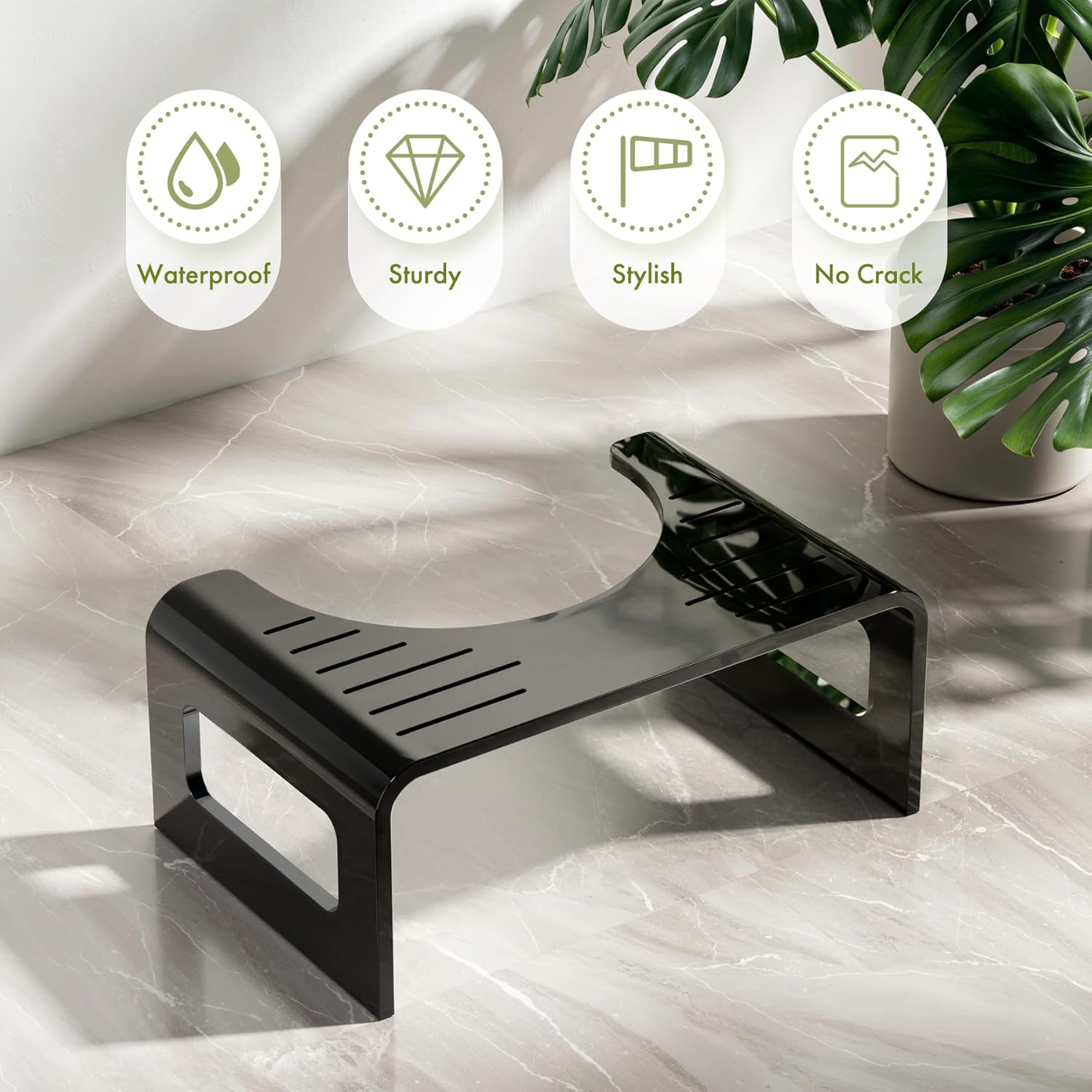 AmazerBath 7 Inches Acrylic Squat Potty, Black Toilet Step Stool for Adults, Modern Design Non-Slip Pooping Stool, Strong Load-Bearing, Blends Seamlessly Into Any Bathroom