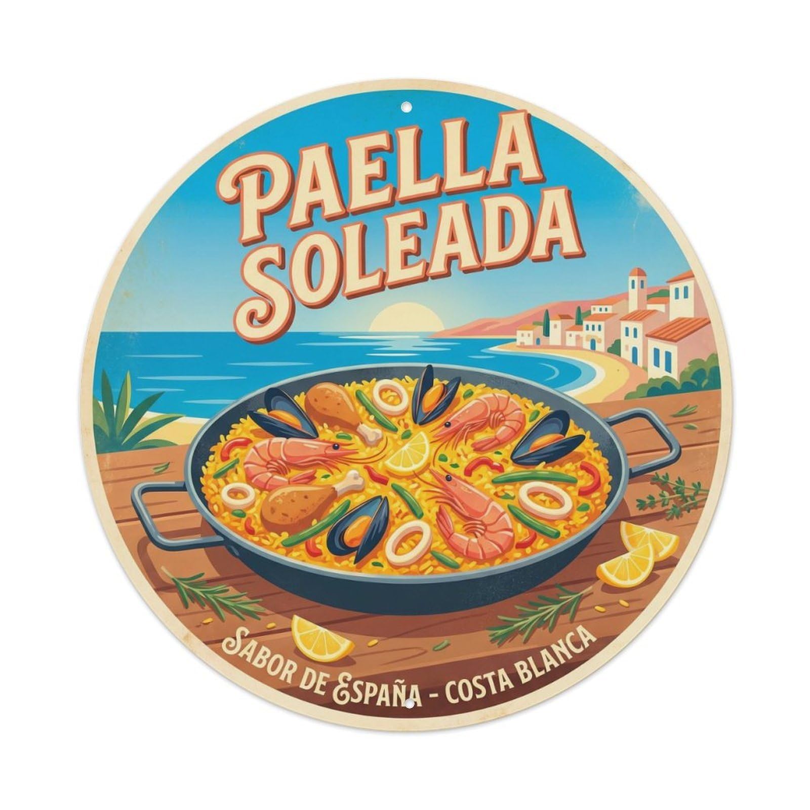 Paella Rice Dish Food Travel Mediterranean Metal Tin Sign