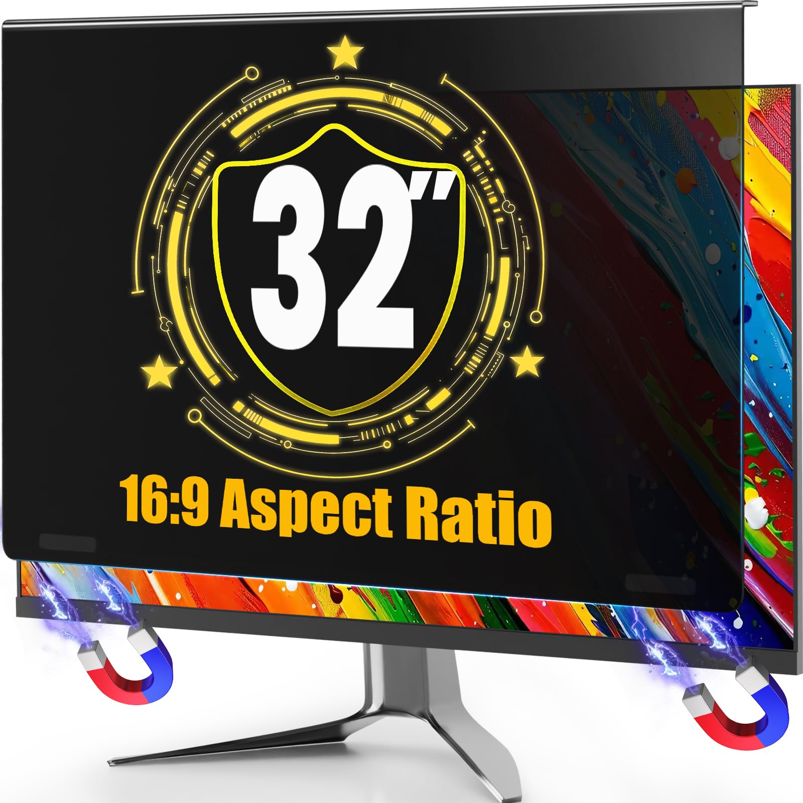 Magnetic 32 Inch Privacy Screen Filter for Computer monitor 16:9 Aspect Ratio,Removable Anti Blue Light shield with Eye Protection,Hanging Anti-Spy Protector PC