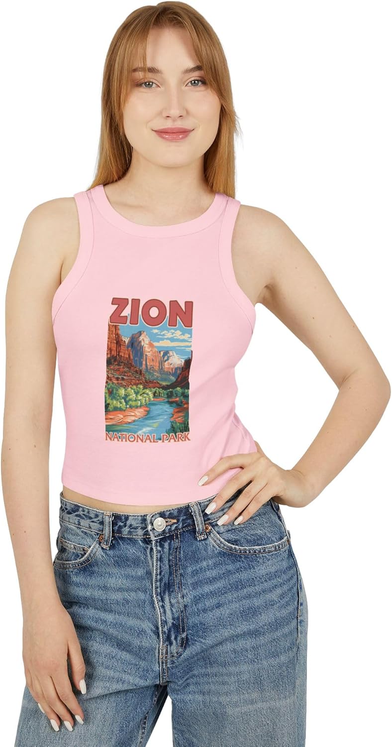 Zion National Park Scenery Women's Micro Rib Racer Tank Top Vintage Hiking Camping Adventure Outdoor Nature Lover Gift Women