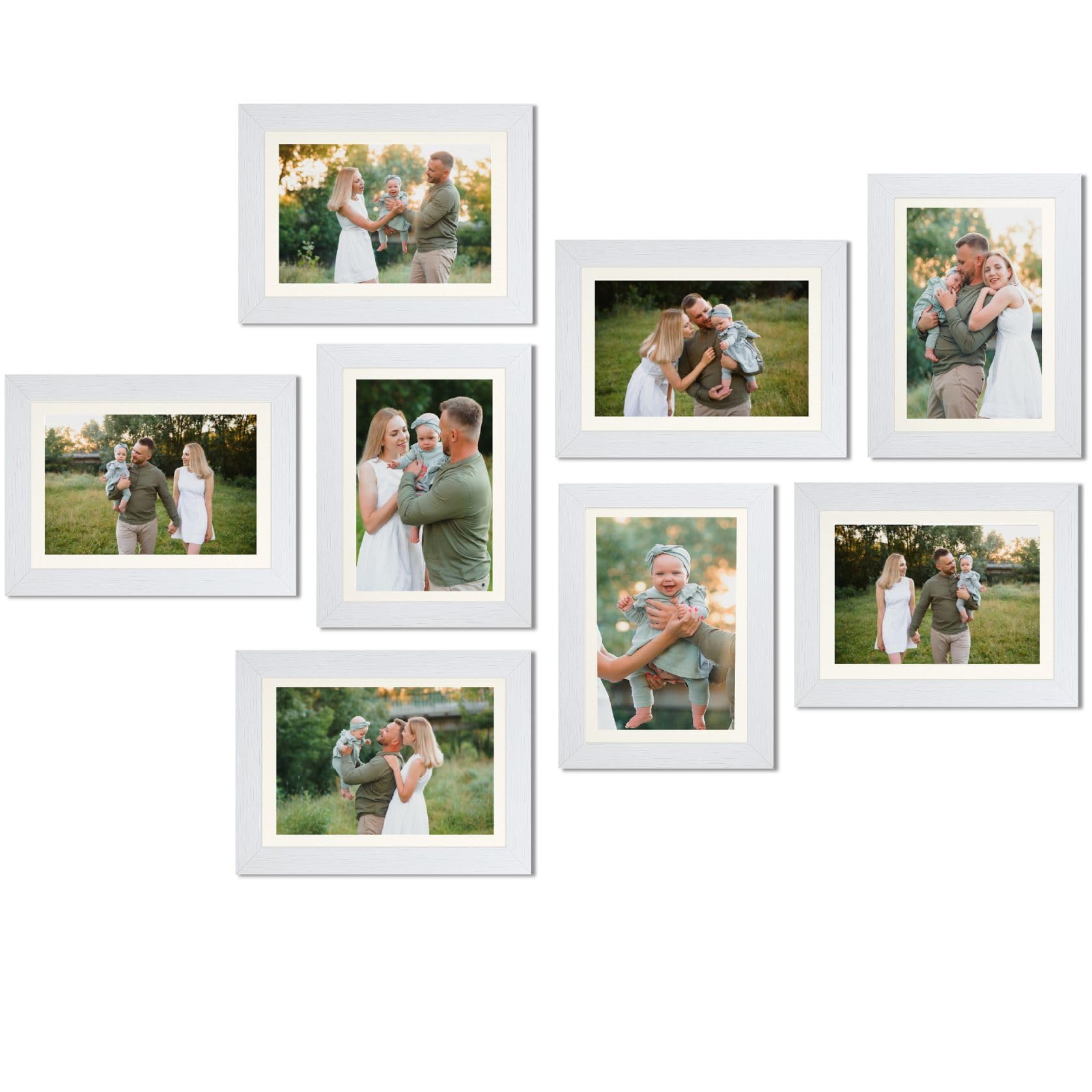 Collage Picture Frame Set, Black, Set of 8, A4 and 6 x 4 Multi Frames, Picture Photo Frame Set, Wall Collage (White, ALL 7X5)