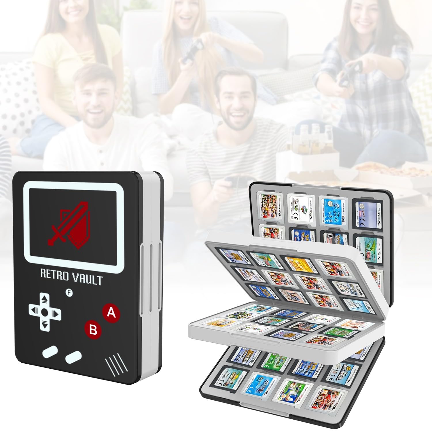 ASTONEY 72-Slot Magnetic Game Cartridge Case Compatible with Nintendo 3DS & NDS – Patterned Black ABS Organizer with Secure Silicone Tray for Travel, Display & Collection Storage 9 71O2q3GmF L. SL1500